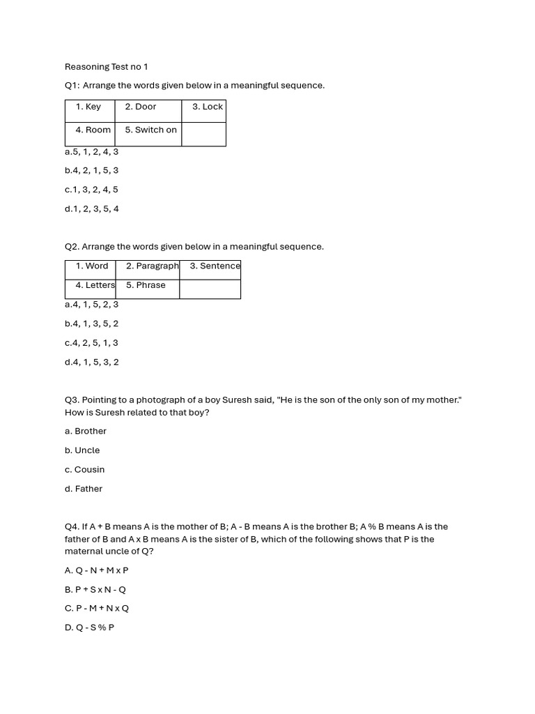 Reasoning Test Questions and Answers | PDF