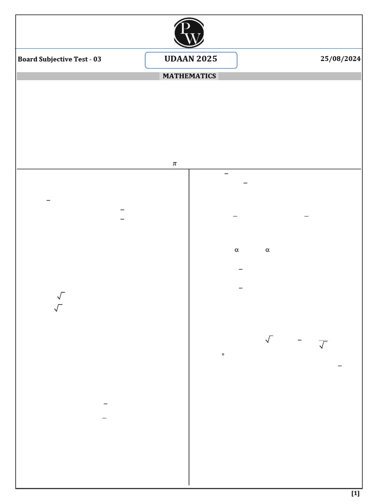 Board Subjective Test 03 - Test Paper Solutions (Mathematics) - Udaan ...