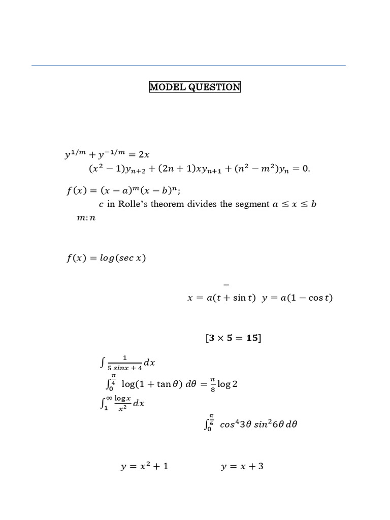 Calculus I Model Questions 2023 | PDF | Pi | Mathematical Concepts