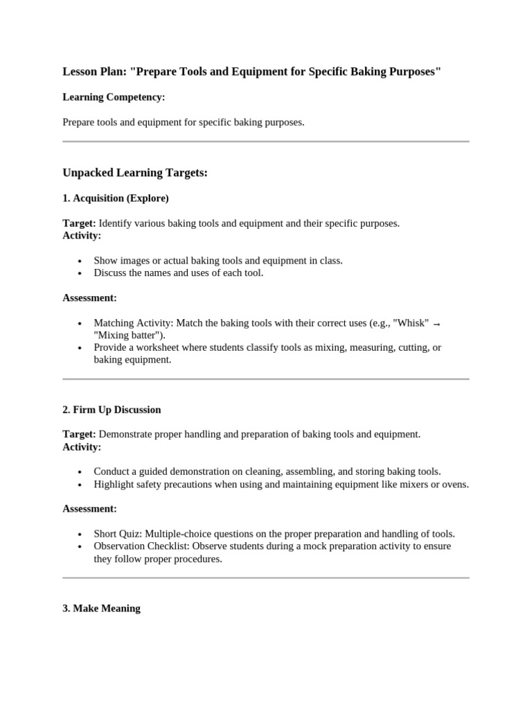 Lesson Plan WEEK 1 | PDF | Baking | Creativity