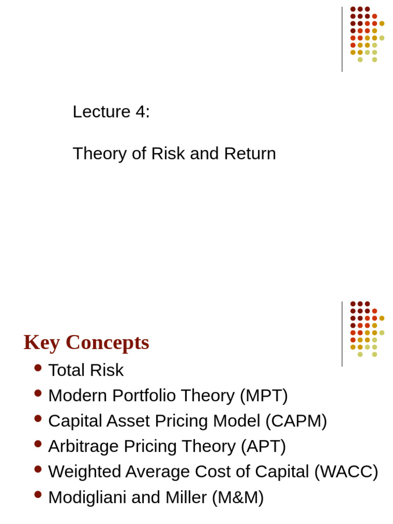 Risk and Return: Key Financial Theories | PDF | Capital Asset Pricing ...