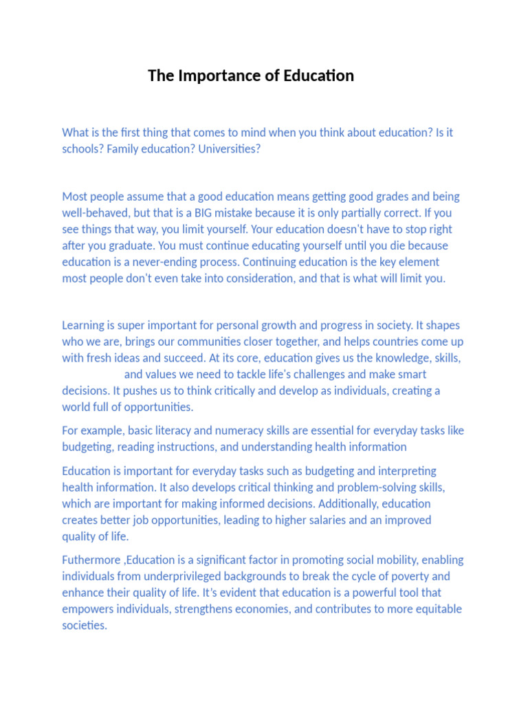 The Importance of Education | PDF | Sustainable Development | Cognition