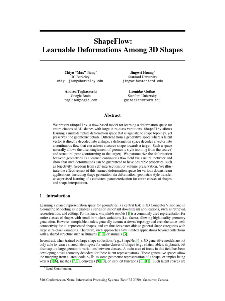 ShapeFlow: Learning 3D Deformations | PDF | Geometry | Shape