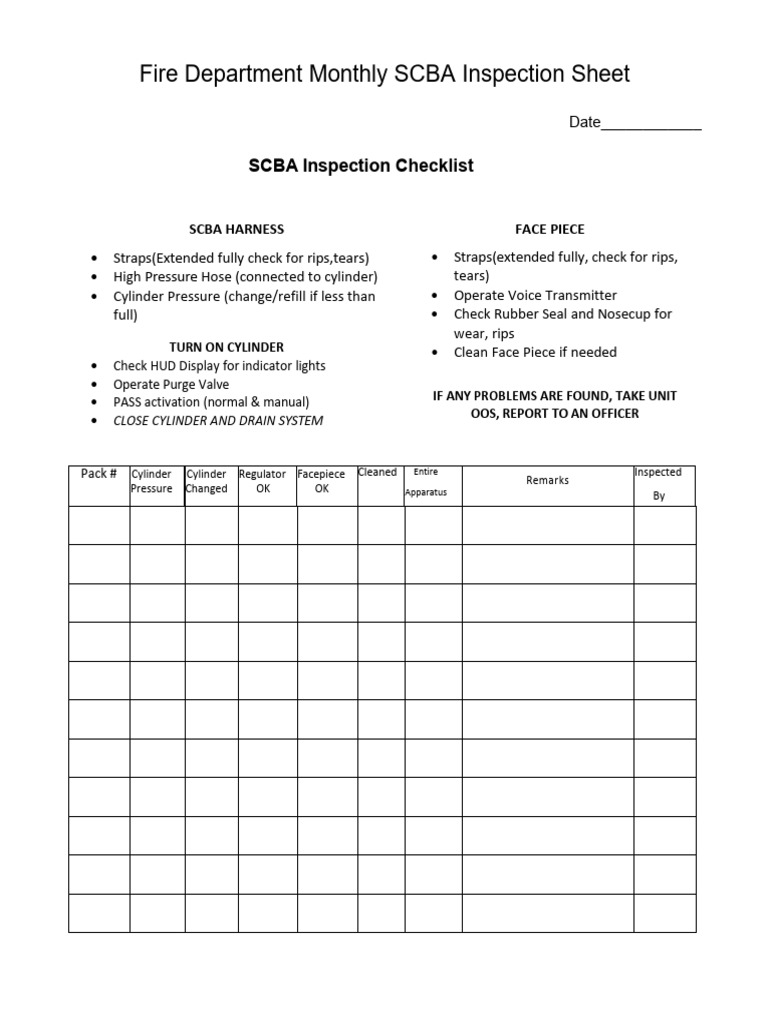 Monthly SCBA Inspection Checklist | PDF