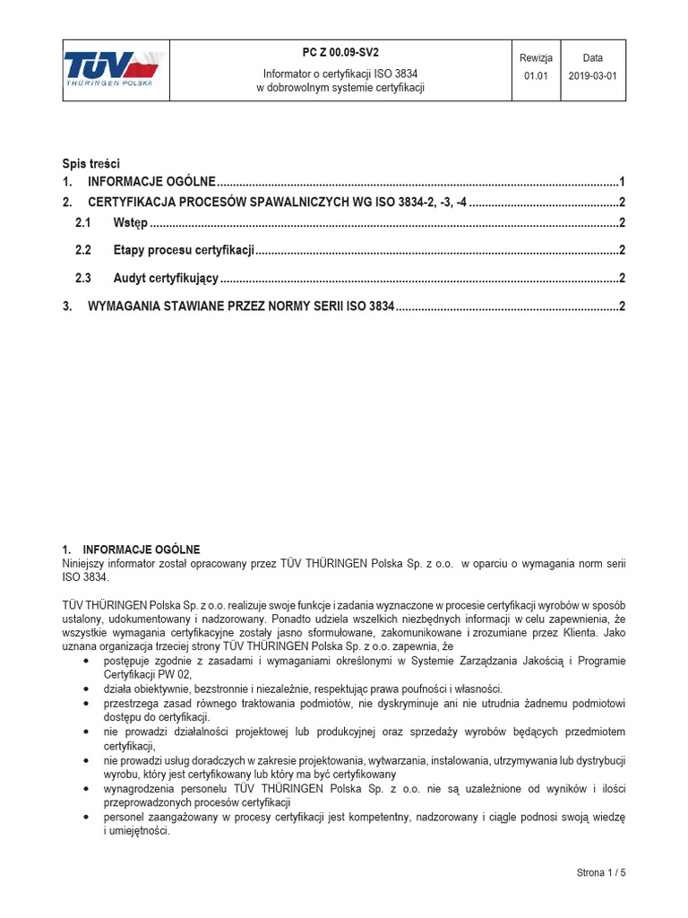 Informator o Certyfikacji ISO 3834 W Dobrowolnym Systemie Certyfikacji ...