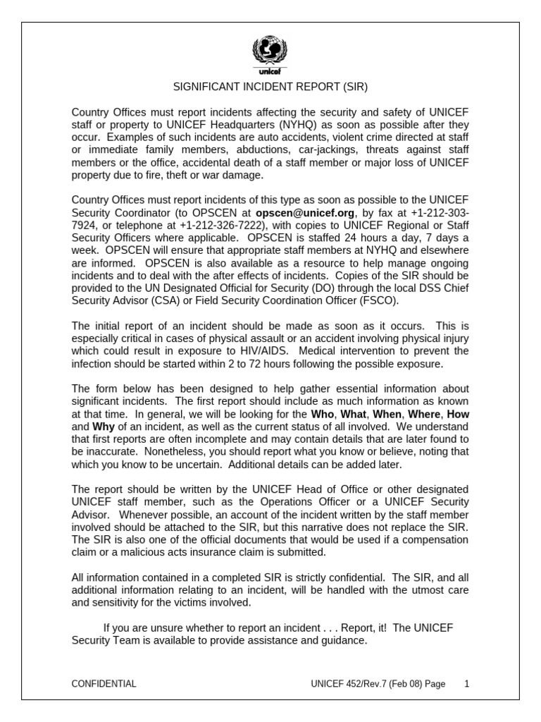 UNICEF Significant Incident Reporting Guide | PDF