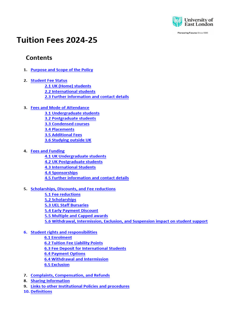 Tuition Fees Policy 2024 25 | PDF | Postgraduate Education | Fee
