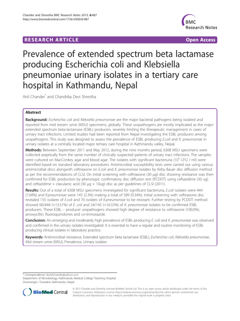 17.prevalence of Extended Spectrum Beta Lactamase Producing Escherichia ...