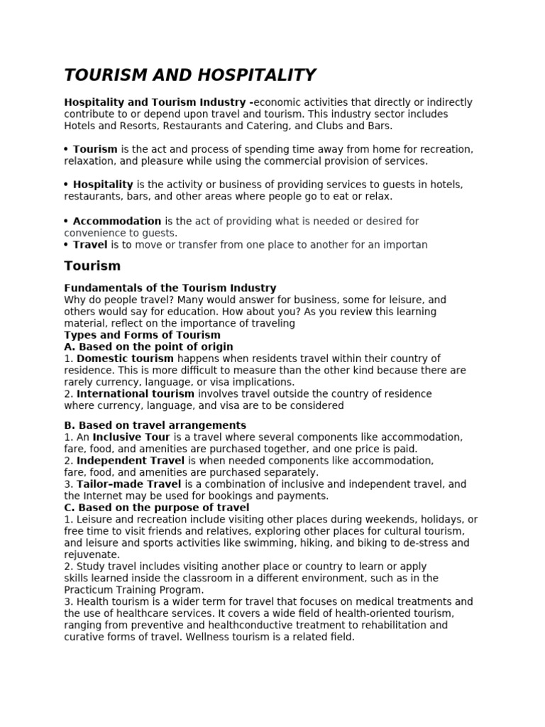 Tourism and Hospitality Overview Guide | PDF | Tourism | Hospitality ...