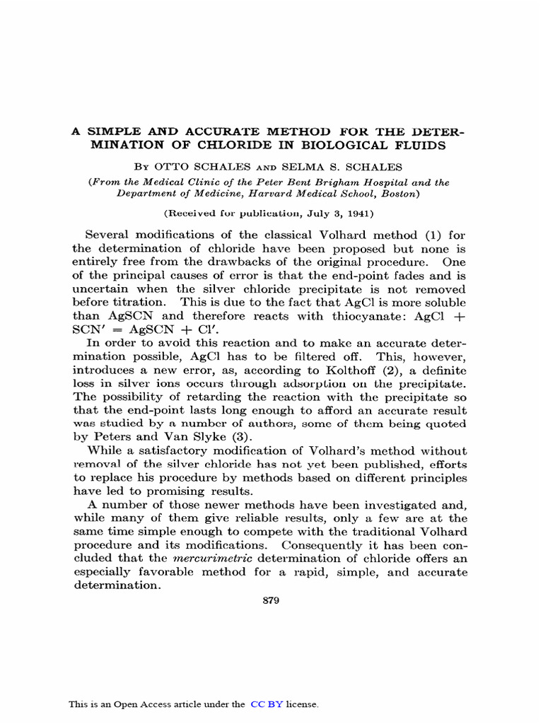 Schales Method for Chloride Determination | PDF | Chloride | Chemical ...