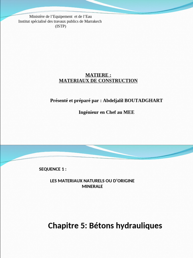 Types et propriétés du béton hydraulique | PDF | Béton | Ciment