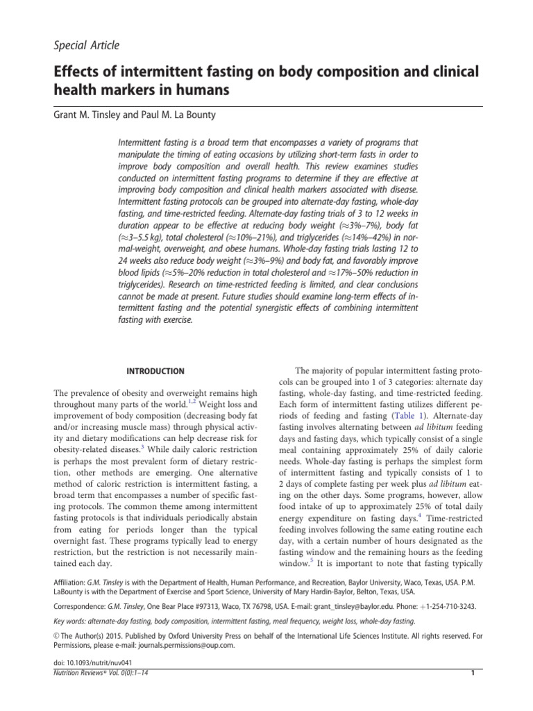 Intermittent Fasting: Body Composition Effects | PDF | Calorie ...