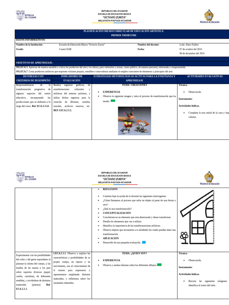 Microcurricular ECA 4to Grado PDF | PDF | Aprendizaje | Higiene