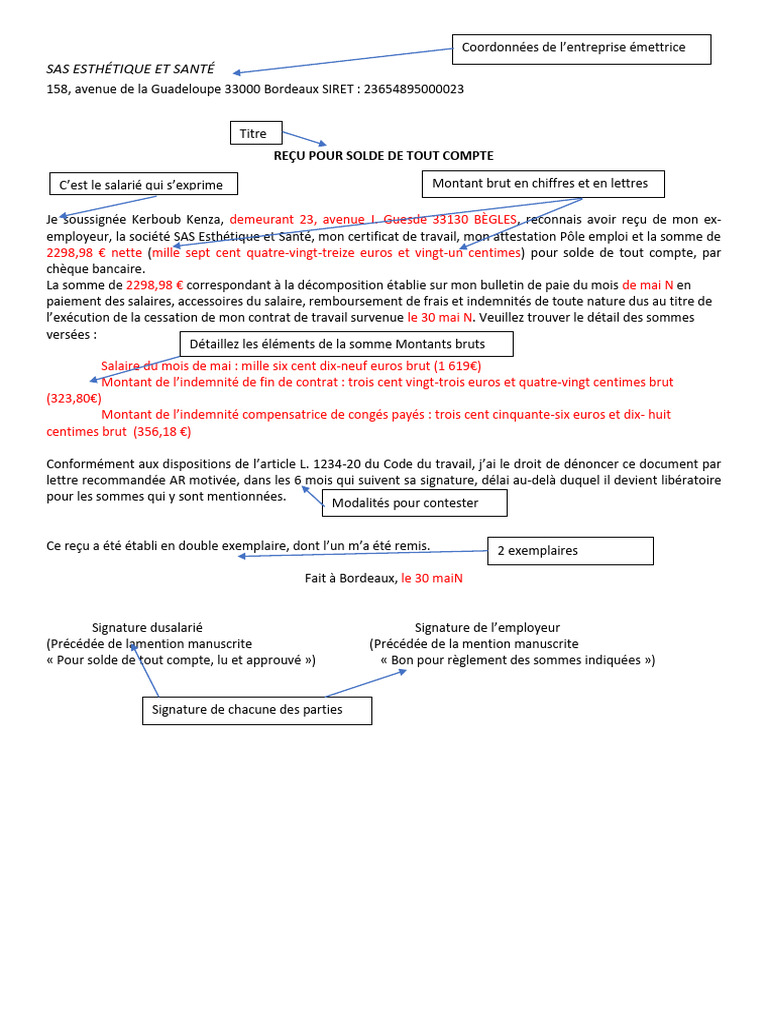 Reçu de Solde de Tout Compte | PDF