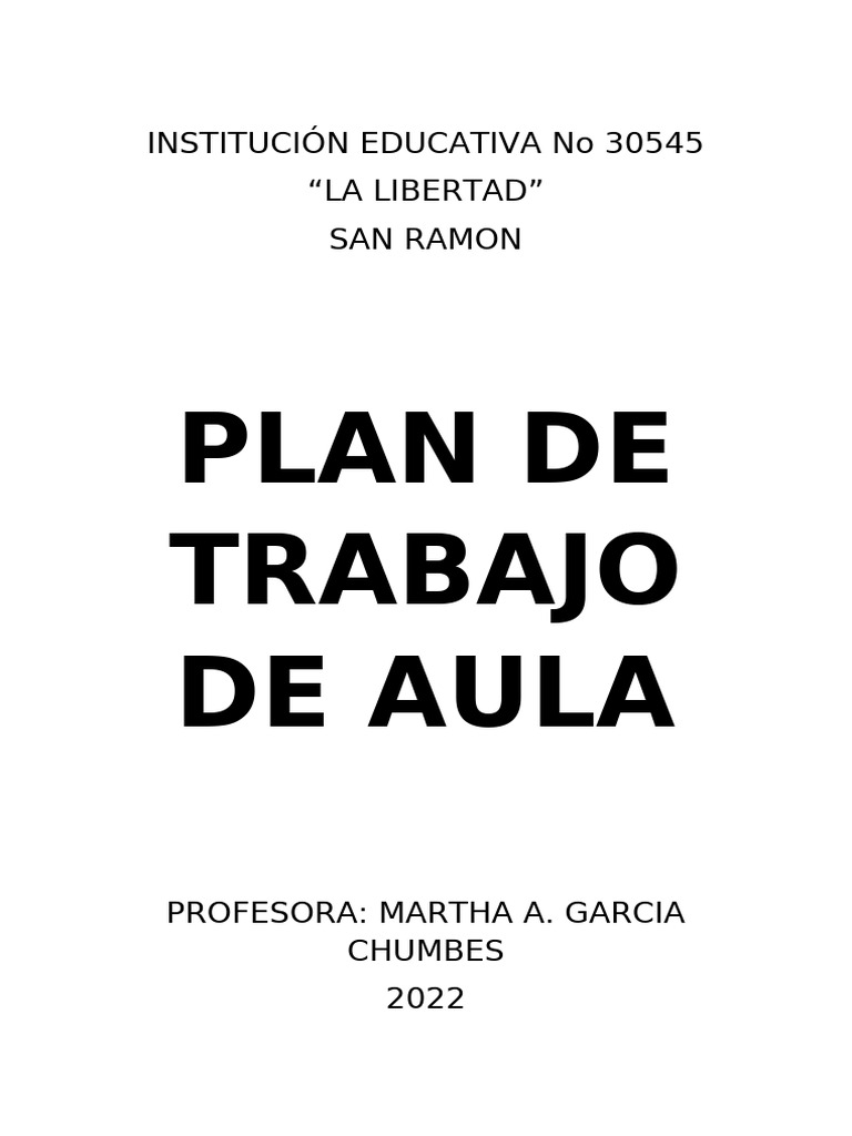 Plan de Trabajo Aula 6to "U" 2022 | PDF | Salón de clases | Maestros