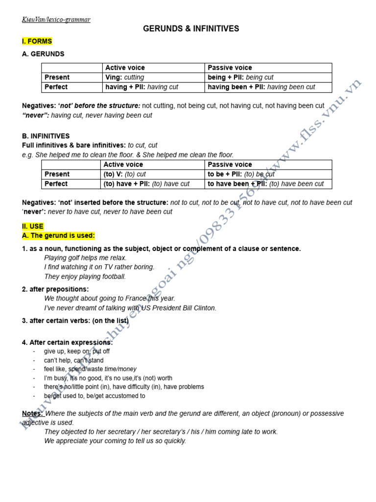 Gerunds and Infinitives Explained | PDF | Syntactic Relationships ...