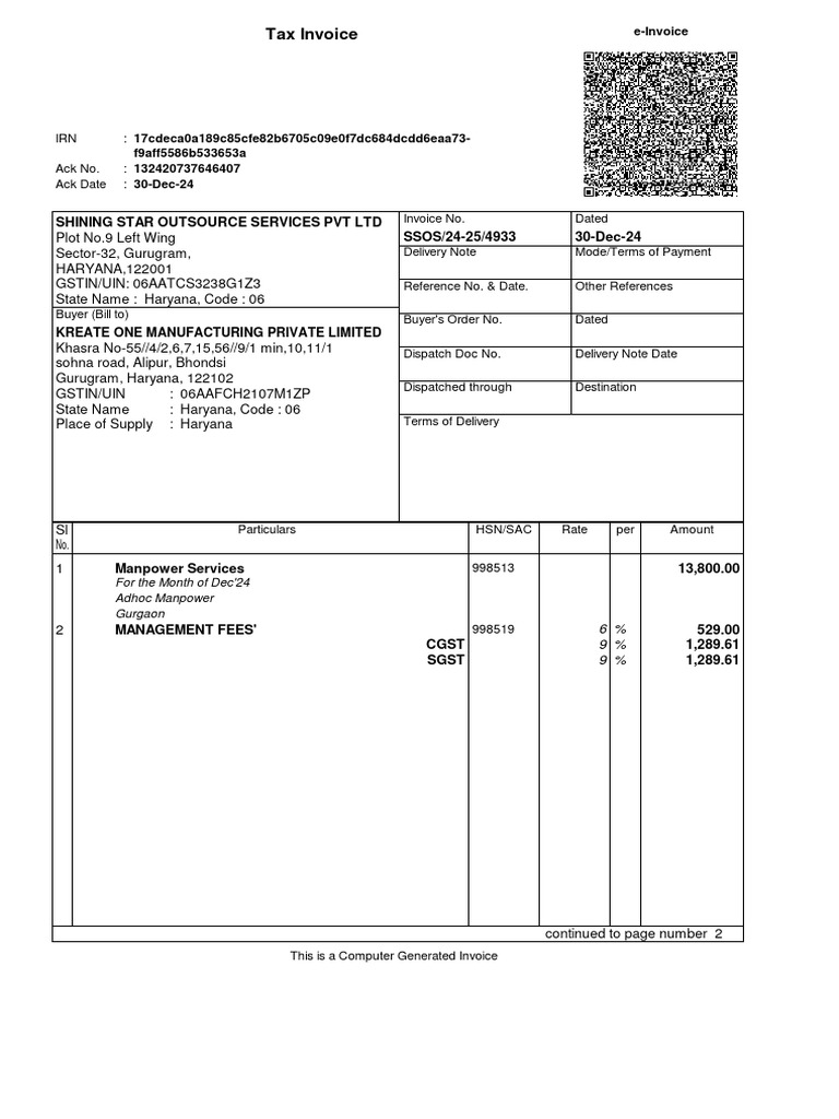 K1 Adhoc MP Invoice For The Month of Dec.24 | PDF | Economies | Public ...