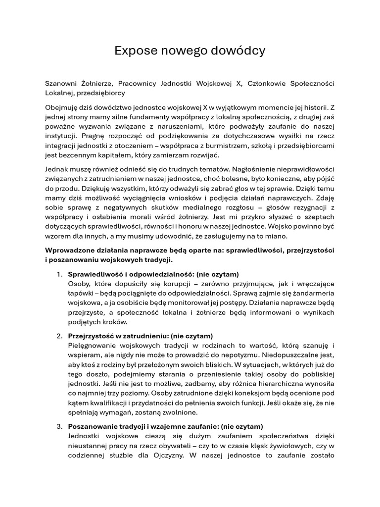 Expose Nowego Dowódcy | PDF