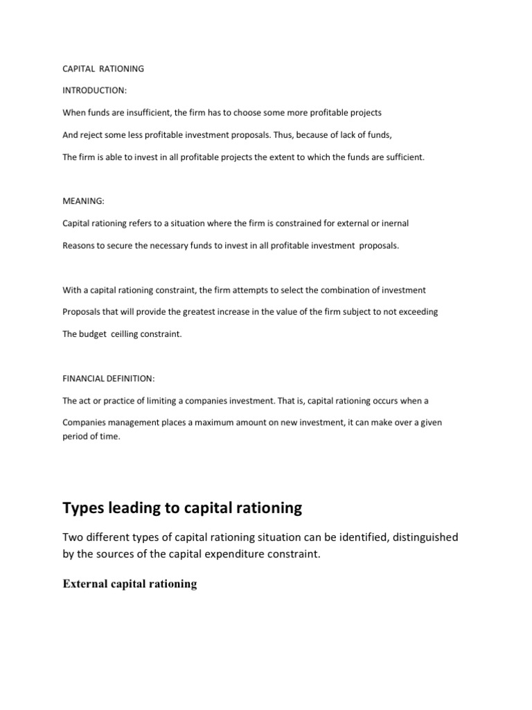 Types of Capital Rationing | PDF | Capital Budgeting | Internal Rate Of ...