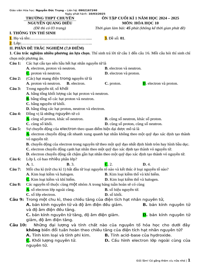 ĐỀ SỐ 1 GV | PDF
