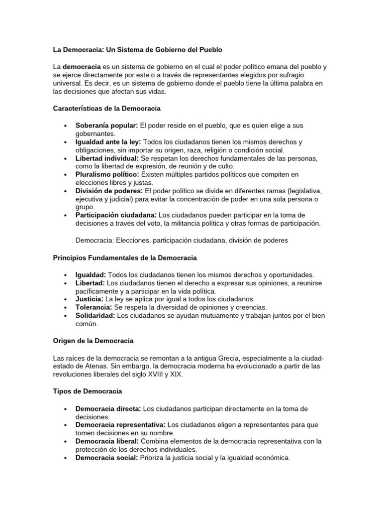 Características y Principios de la Democracia | PDF | Democracia ...