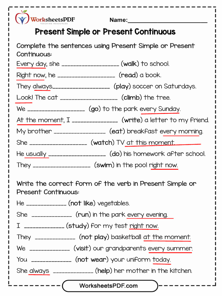 FOTO Complete The Sentences Using Present Simple or Present ...