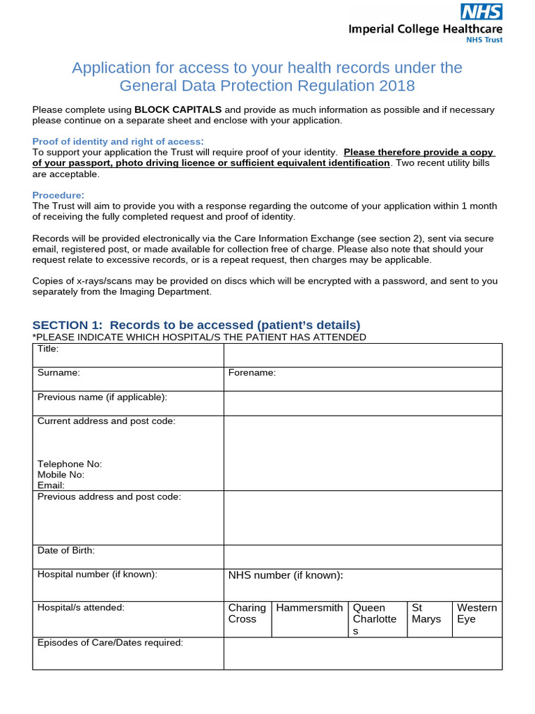 Health Records Access Application Form | PDF | Identity Document