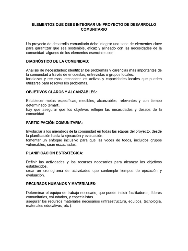 Elementos Clave de un Proyecto Comunitario | PDF | Evaluación | Comunidad