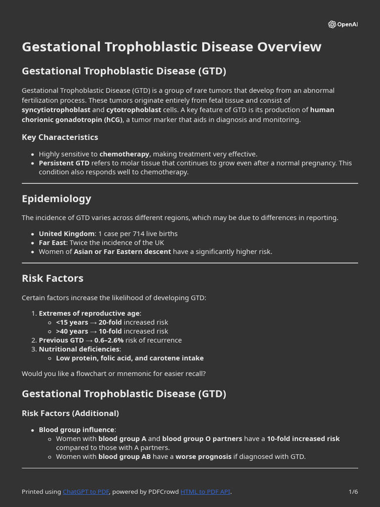 Gestational Trophoblastic Disease Overview | PDF | Human Reproduction ...