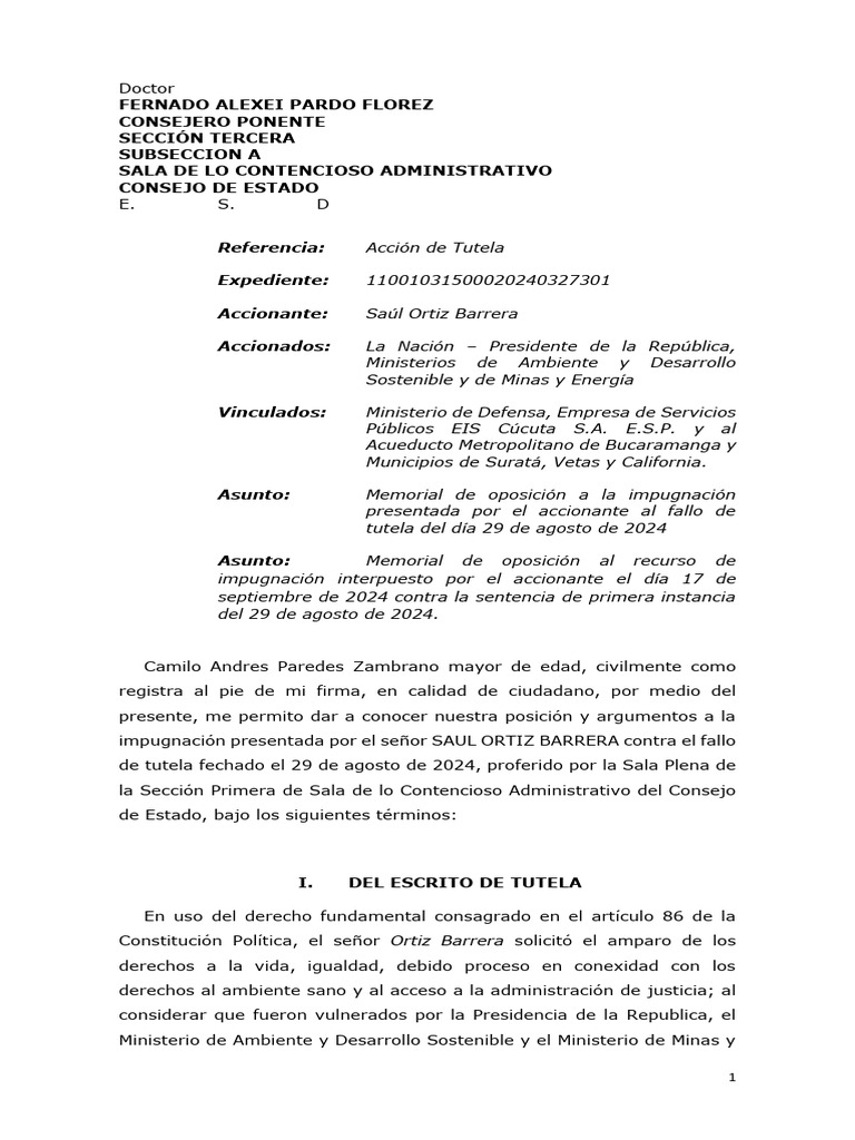 Contestación de Accion de Tutela Saul Ortiz Barrera VF | PDF | Derecho ...