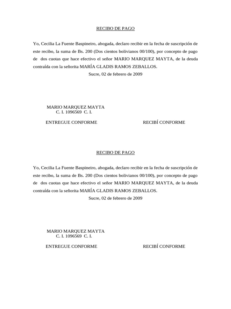 Recibo de Pago. Gladys | PDF