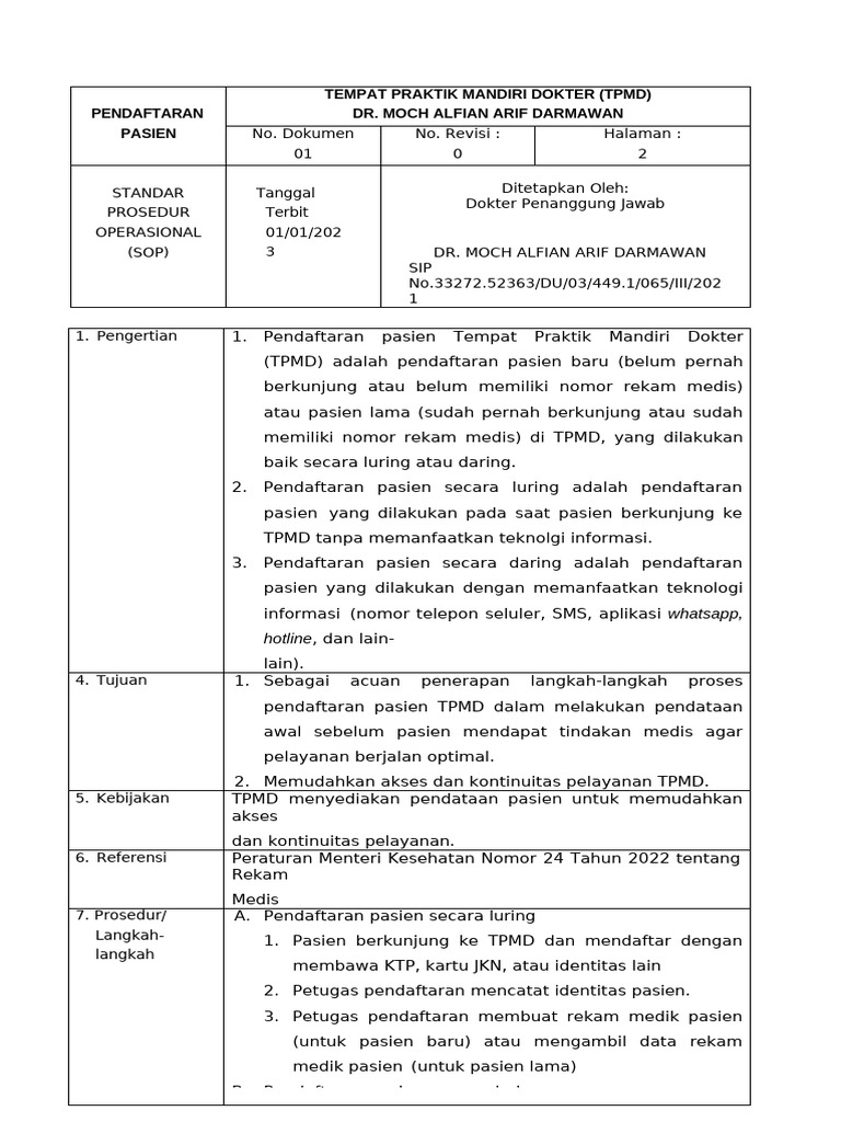 Prosedur Pendaftaran Pasien TPMD | PDF