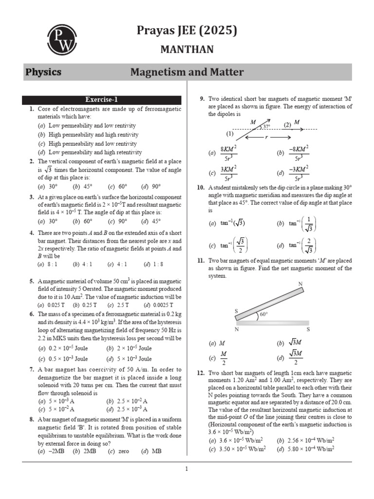 Magnetism and Matter Exercises | PDF | Magnetic Field | Magnet