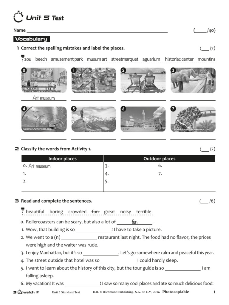 Unit 5 Test: Vocabulary & Grammar | PDF