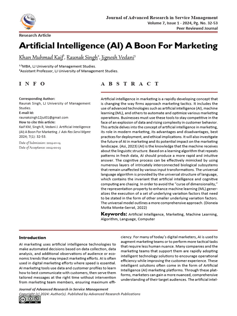 Artificial Intelligence (AI) A Boon For Marketing | PDF | Artificial ...