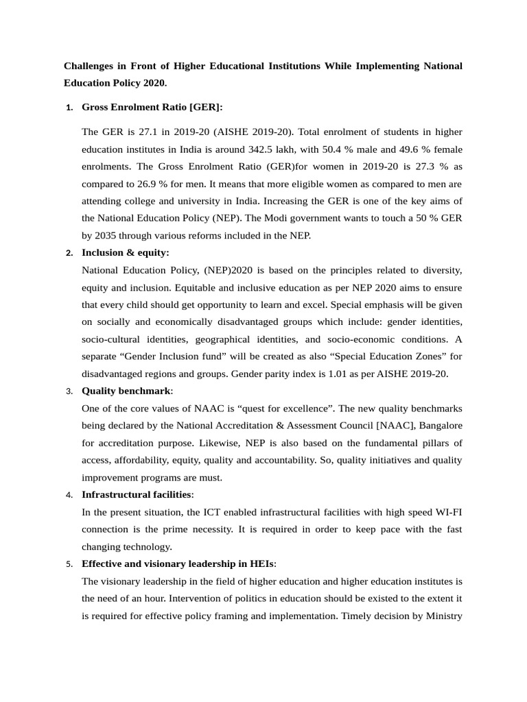 NEP 2020: Challenges in Higher Education | PDF | Educational Technology
