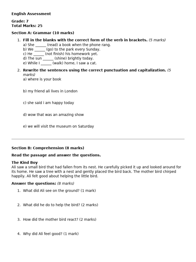 Grade 7 English Assessment Guide | PDF