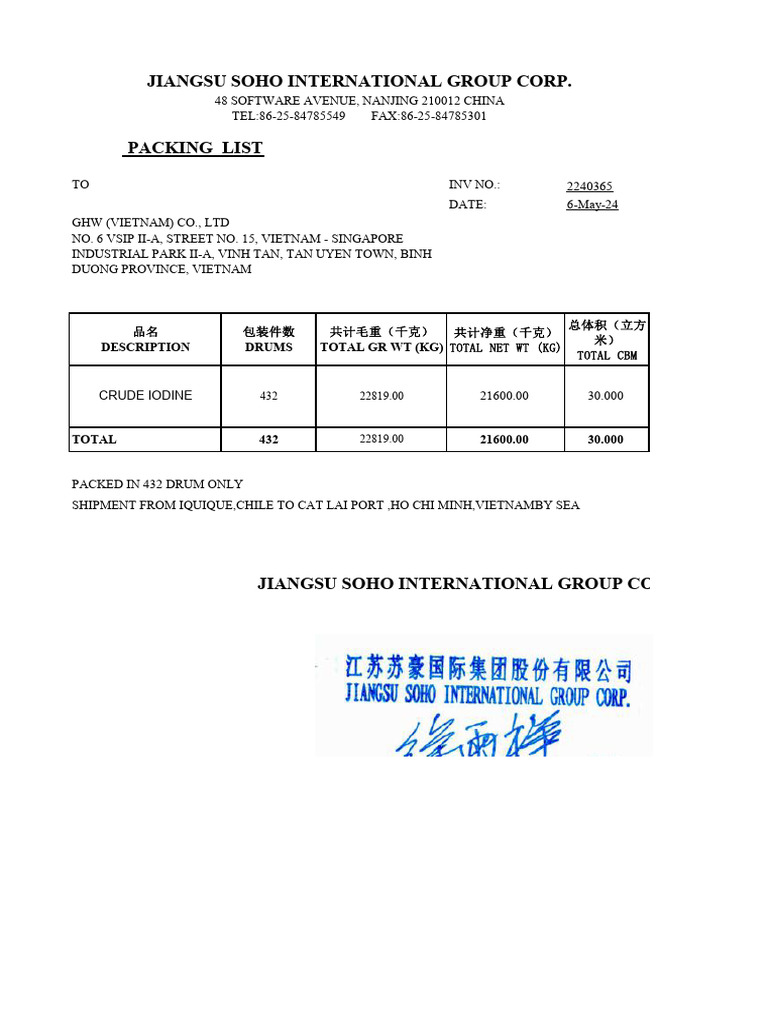 Crude Iodine Packing List for Shipment | PDF