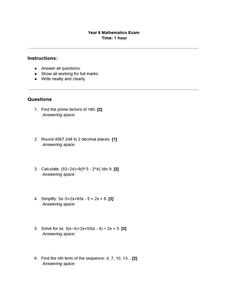 Year 8 Mathematics Exam Questions | PDF | Triangle | Geometric Shapes