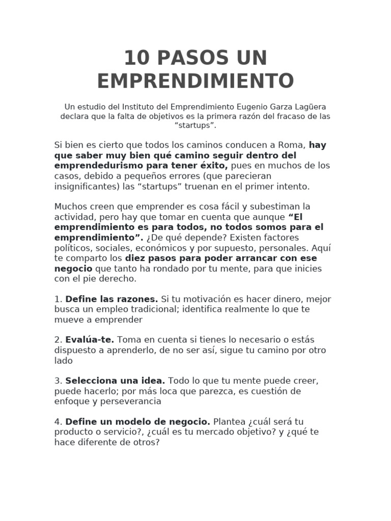 10 Pasos para Emprender con Éxito | PDF | Iniciativa empresarial ...