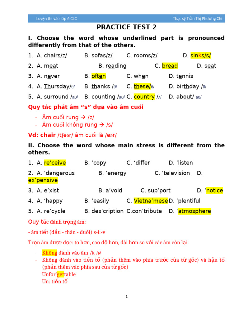 THCS Chất lượng cao - Practice Test 2 - AK | PDF | Pet | Zoology