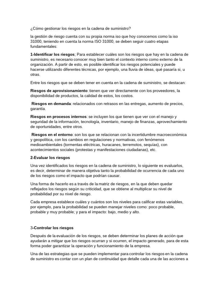 Gestión de Riesgos en la Cadena de Suministro | PDF | Riesgo | Cadena ...