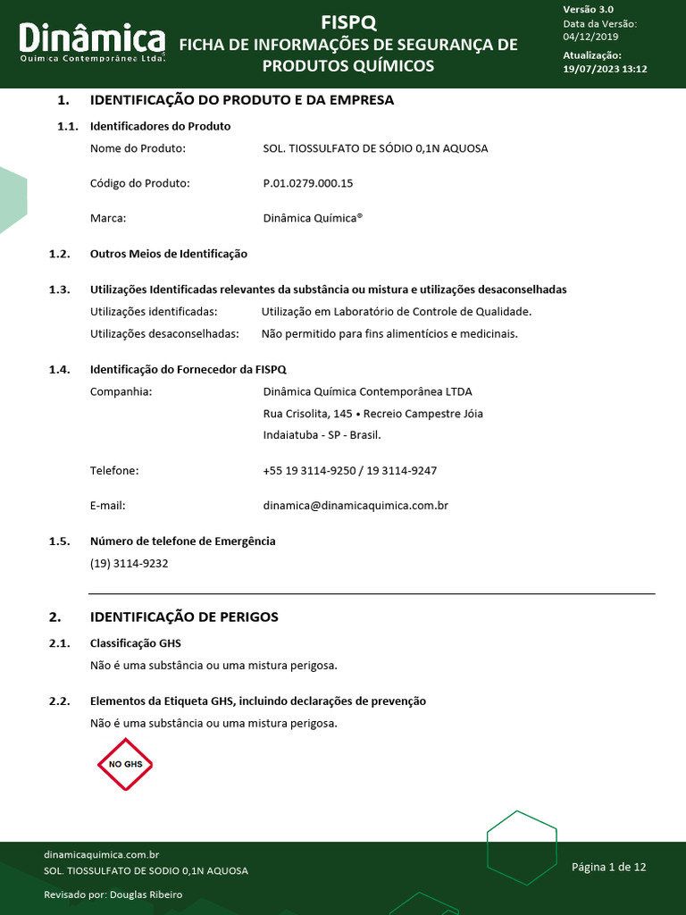 P.01.0279.000.15 Sol. Tiossulfato de Sodio 0.1N Aquosa | PDF ...