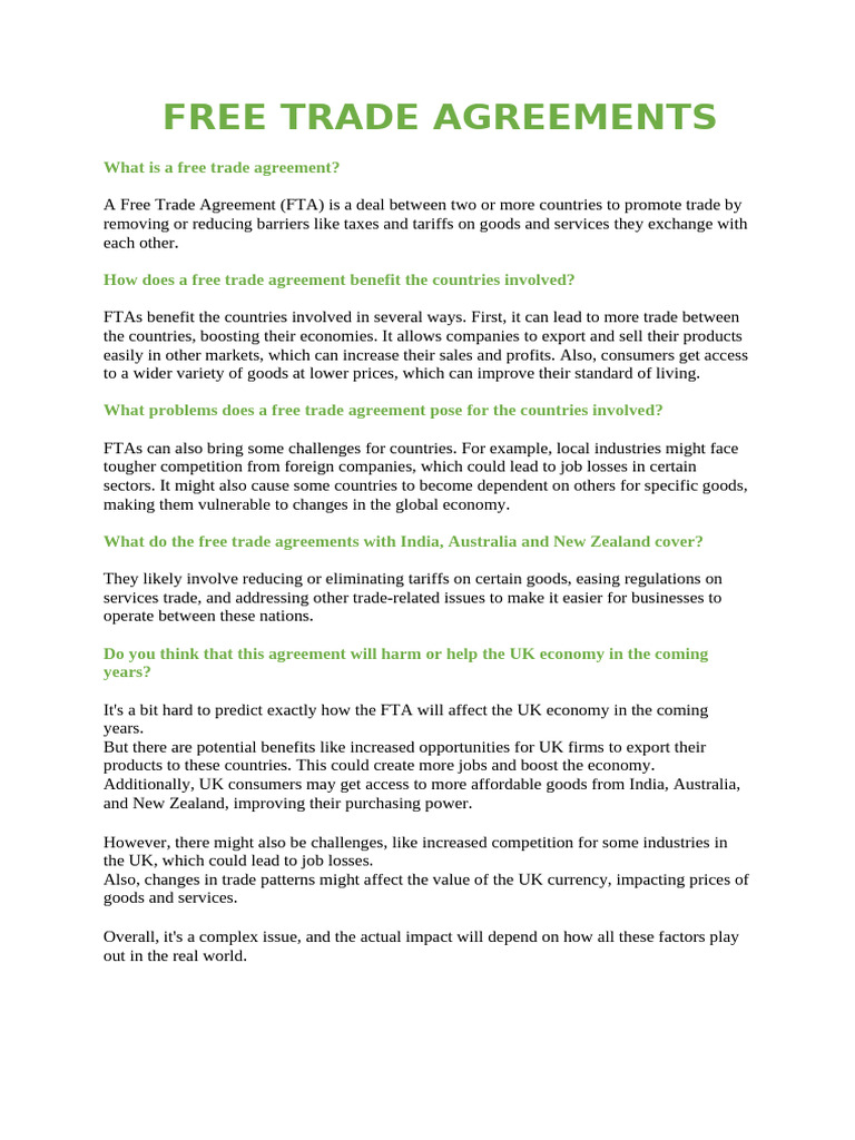 Free Trade Agreements | PDF