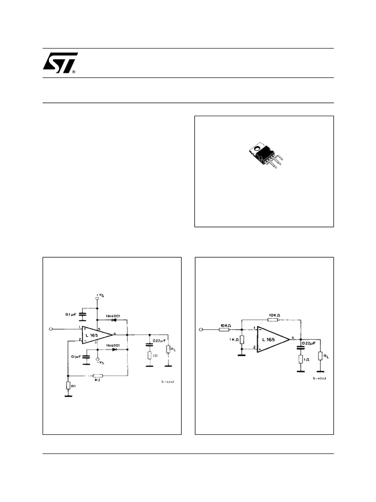 L165 Power Operational Amplifier Datasheet | PDF | Amplifier | Electricity