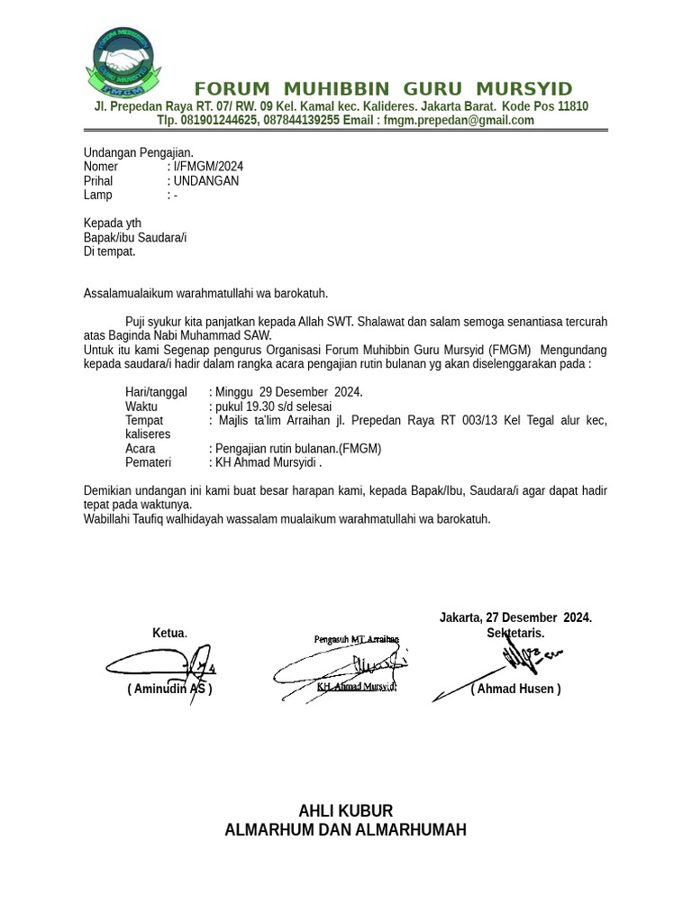 Undangan Pengajian Rutin FMGM 2024 | PDF