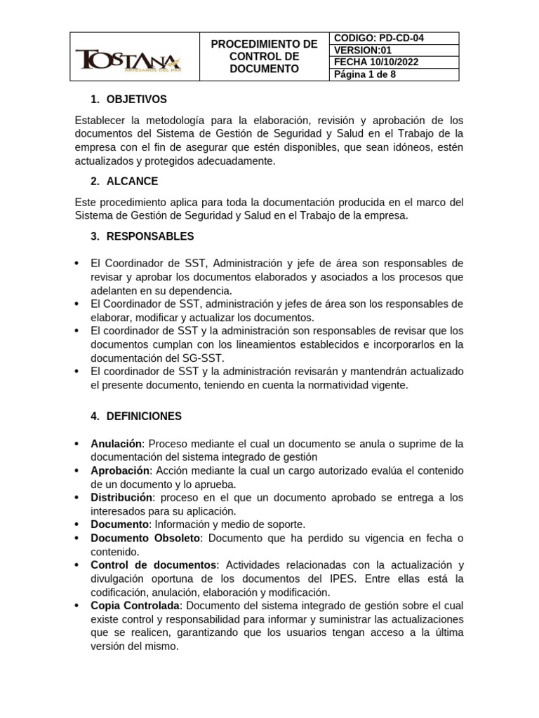 PROCEDIMIENTO DE CONTROL DE DOCUMENTOS | PDF | Gestión de registros