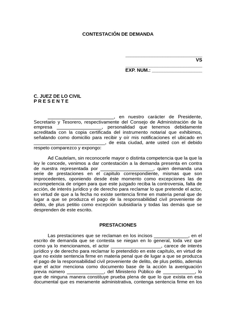 Contestación de Demanda | PDF | Demanda judicial | Res Judicata