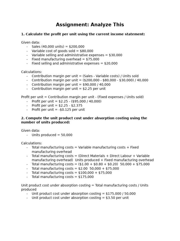 Profit Analysis: Variable vs. Absorption Costing | PDF | Business ...