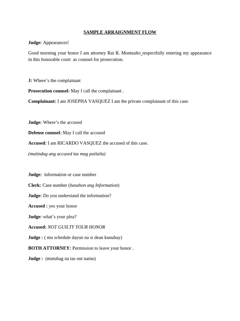 SCRIPT IN M.T (sample) | PDF | Prosecutor | Plea